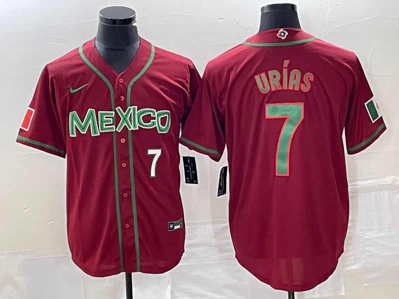 Men 2023 World Cub Mexico 7 Urias Red green Nike MLB Jersey10